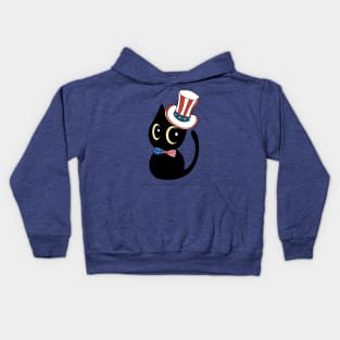 Funny black cat is ready for independence day Kids Hoodie